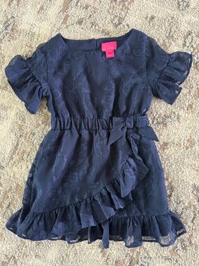 Lilly Pulitzer Navy Textured Floral Dress - 3T